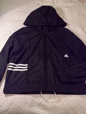 adidas Black Hooded Track Jacket with White Three-Stripes